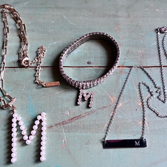 Initial M Jewelry - Sugarfix Pearl M - Rhinestone M Stretch - Silver Tone M Bar - Picture 4 of 9
